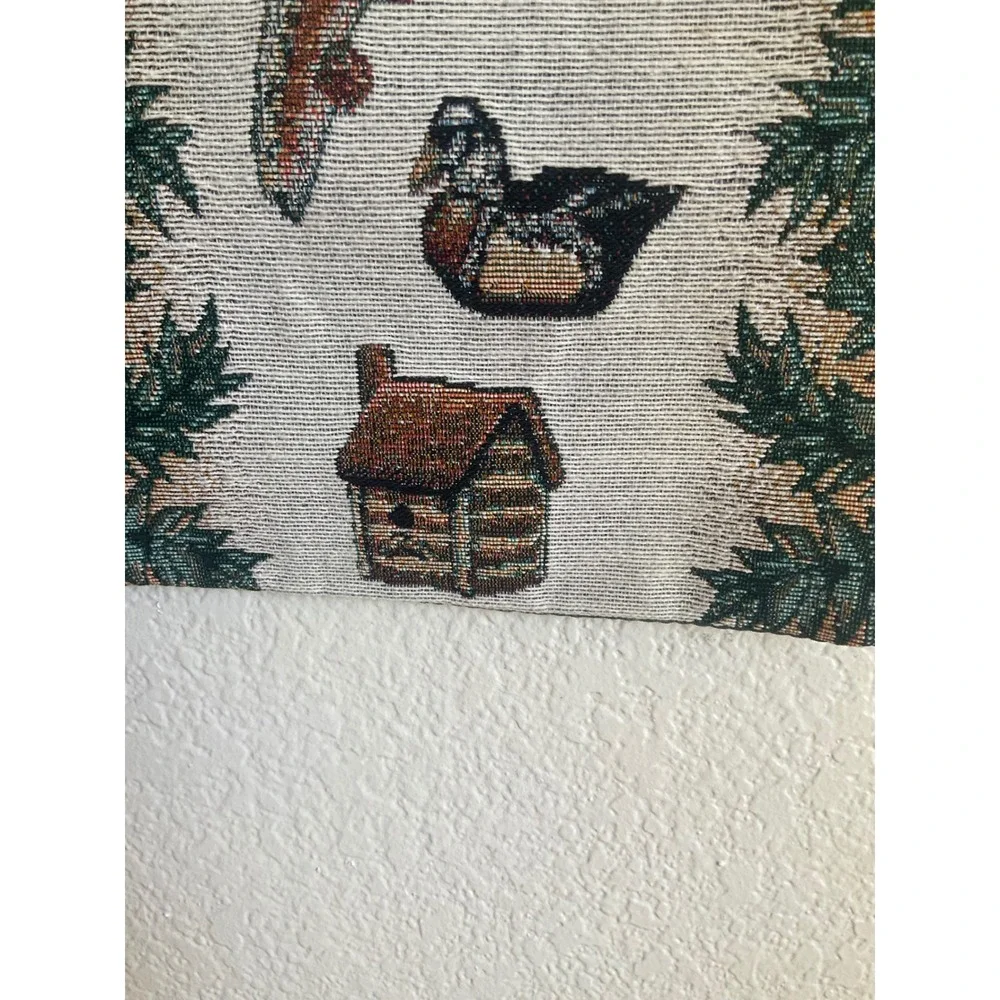Vintage The Outdoorsman Tapestry Bell Pull  Hanging Moose Fish Cabin 8x41 USA